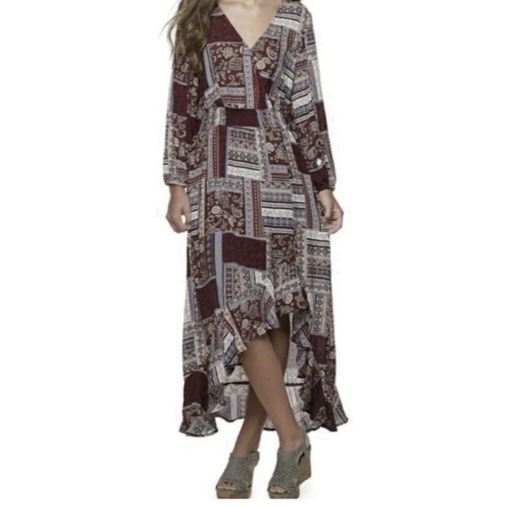 American Rag Windsor Wine Cinched Waist Patchwork High Low Maxi Dress Small